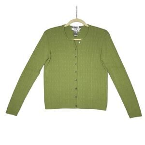 JOSEPH A. Silk/Cotton Cable Knit Cardigan Women L Green Lightweight Office City